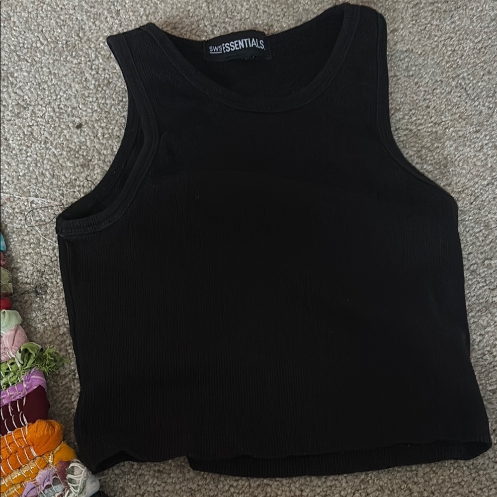 Essentials Black Fitted Crop Tank Top